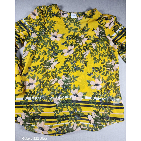 Cabi Womens Blouse Large Mesh Sheer Boho Floral Fairy Bell Ruffle Sleeve Yellow - Picture 1 of 7